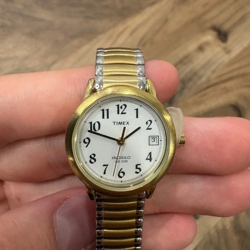 Vintage Y2K Timex Watch Indiglo Two Tone Women OS Gold Silver T2H381 Classic